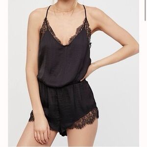 Intimately Free People Black Lace Sexy Romantic Romper Sleeveless Satin